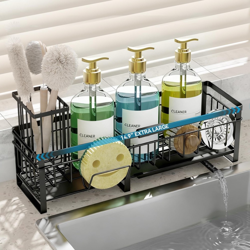 Extra Large Extendable Sponge Holder for Kitchen Sink, Rustproof Sink Caddy O...