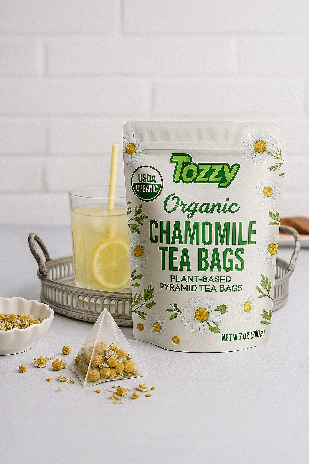 Organic Chamomile Tea Bags - 100 Count (Plant-Based Pyramid Tea Bags)