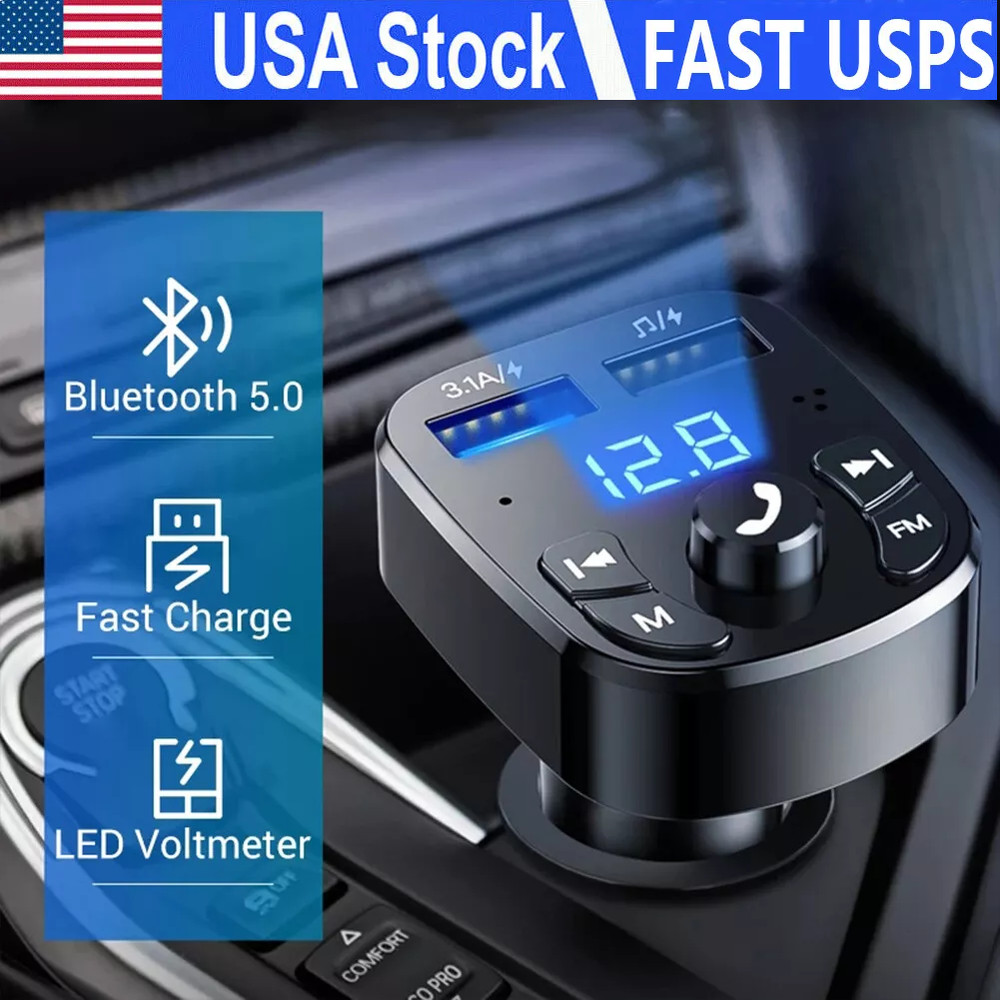 Bluetooth 5.0 Car Wireless FM Transmitter Adapter 2USB PD Charger Hands-Free Lot