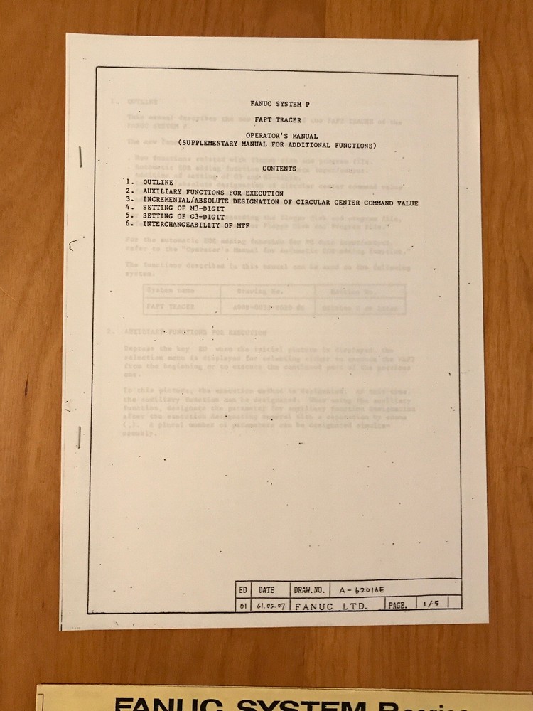 Fanuc System P-Model G Operator's Manual Supplementary