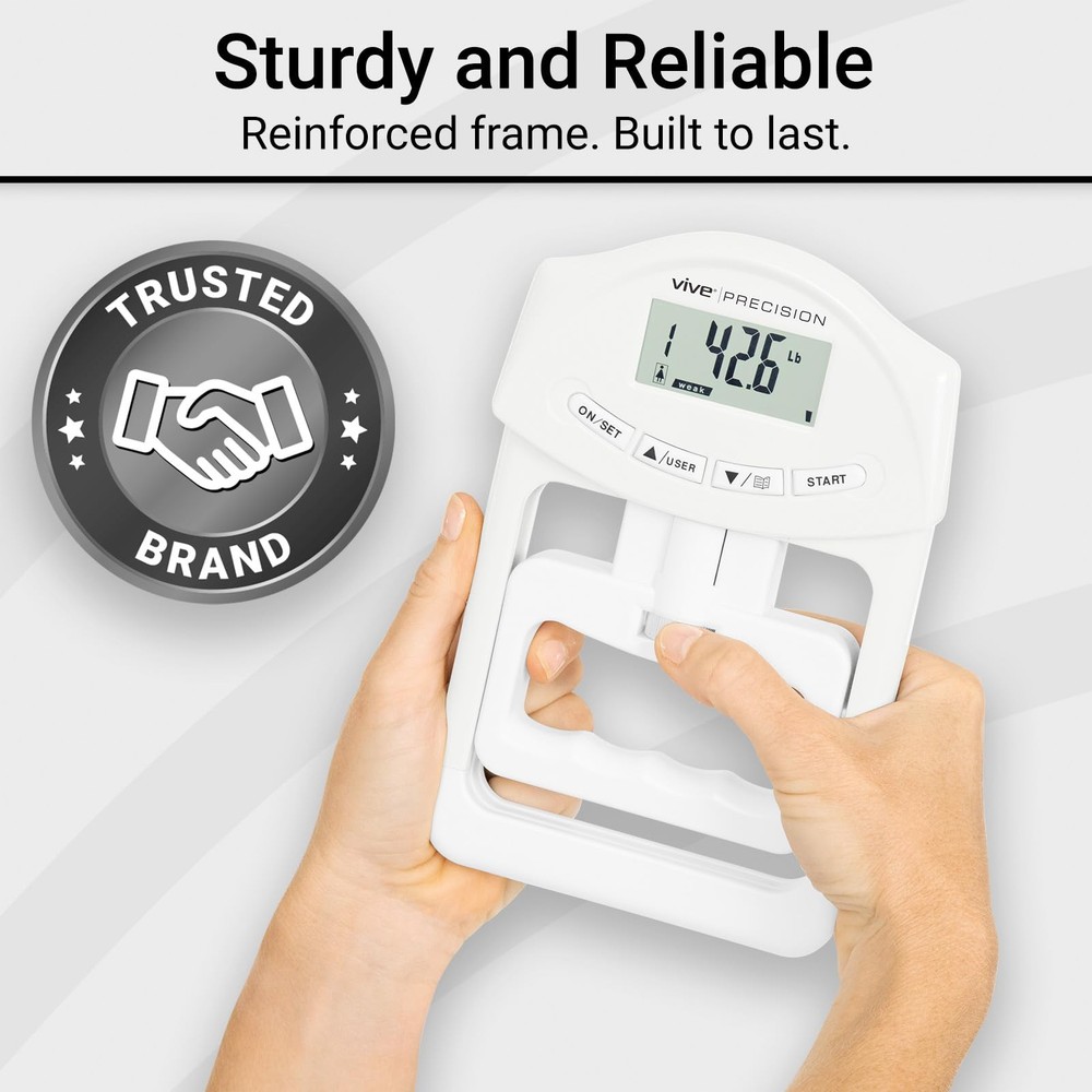 Vive Precision Grip Strength Tester - Hand Dynamometer - Handheld White