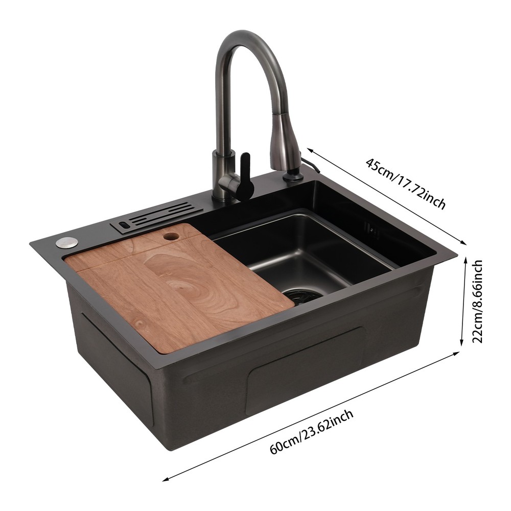Kitchen Sink Stainless Steel Multifunctional Rectangular Sink w/ Pull-out Faucet