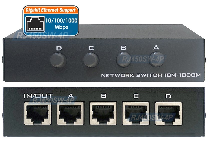 Bi-Directional 4-Port Ethernet RJ45 Data Switch Network Selector Gigabit Support