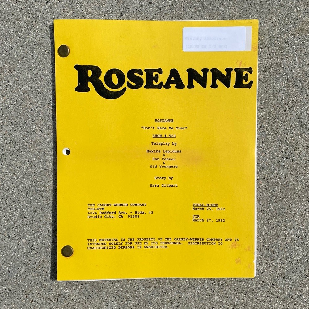 Roseanne Original 1992 Production Used Final Draft Script Don’t Make Me Over