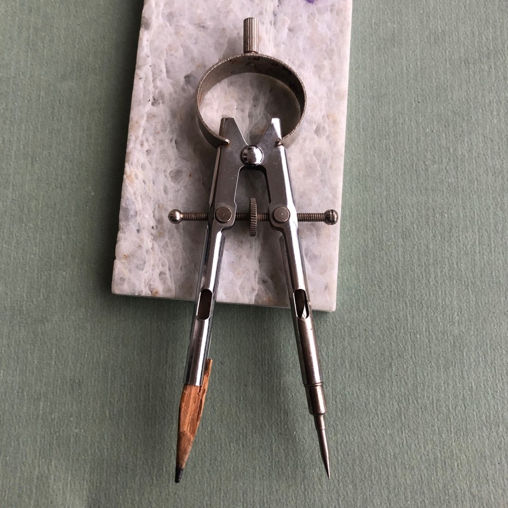 Vintage Drafting Compass w/ Interchangeable Ink Pen Nib & Point, Drafting Tool