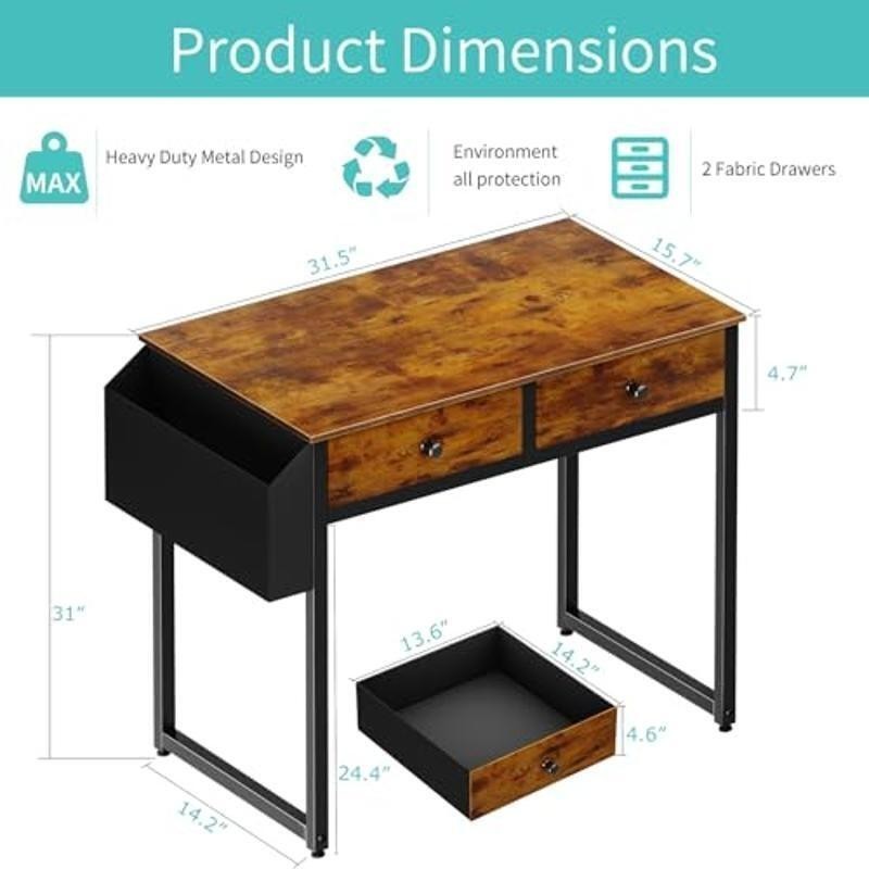 Rustic Brown Computer Desk W/ 2 Drawers & Storage Bag Study Writing Table New