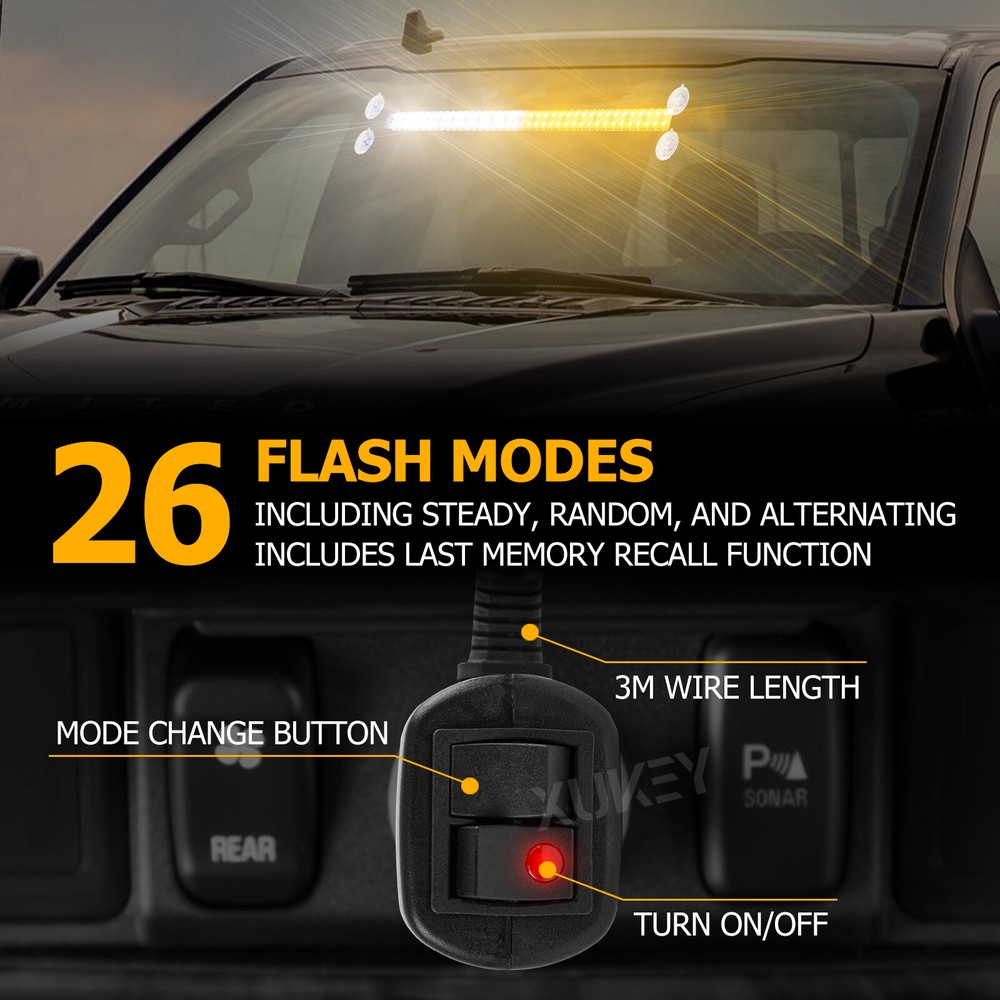 144 LEDAmber Windshield Strobe Light Bar Interior Flash Emergency Warning White