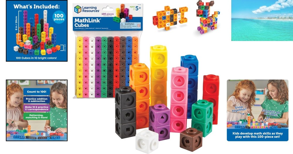 Engaging MathLink Cubes - 100 Stackable Colorful Cubes for Hands-On Learning 5+