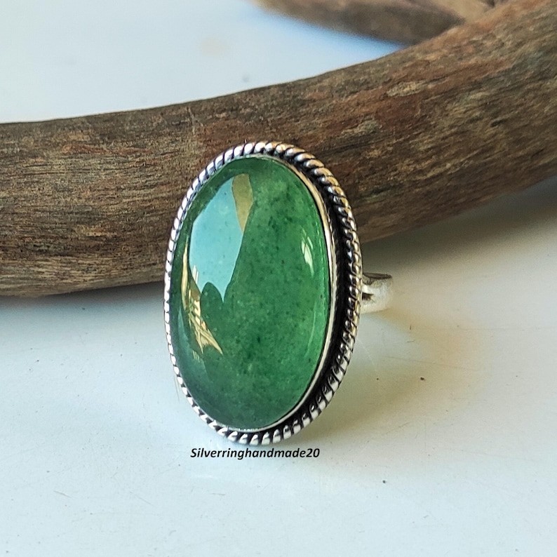 Green Jade Solid 925 Sterling Silver Beautiful Statement Ring, All Size M1459