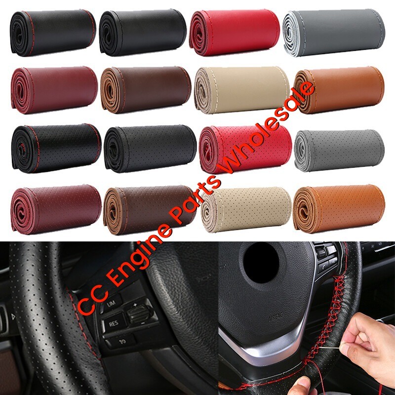 Leather Car Steering Wheel Cover DIY Stitch On Wrap for 15"/15inch Auto