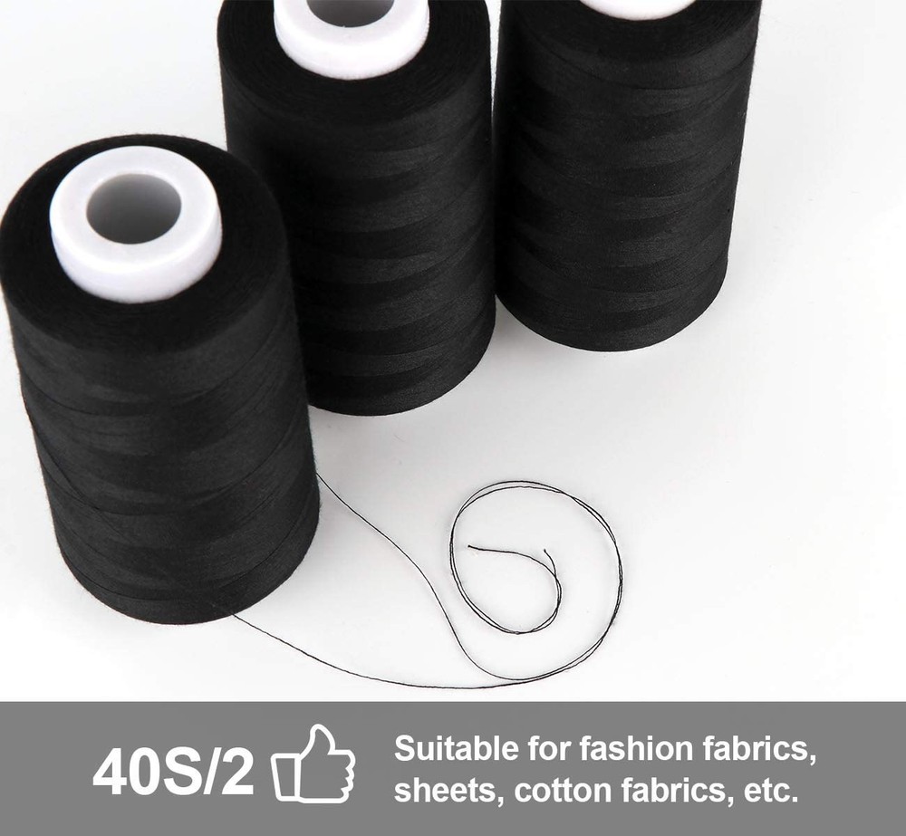 4 X 3000 Yards Serger Thread Spools Black Polyester Overlock Cone Sewing