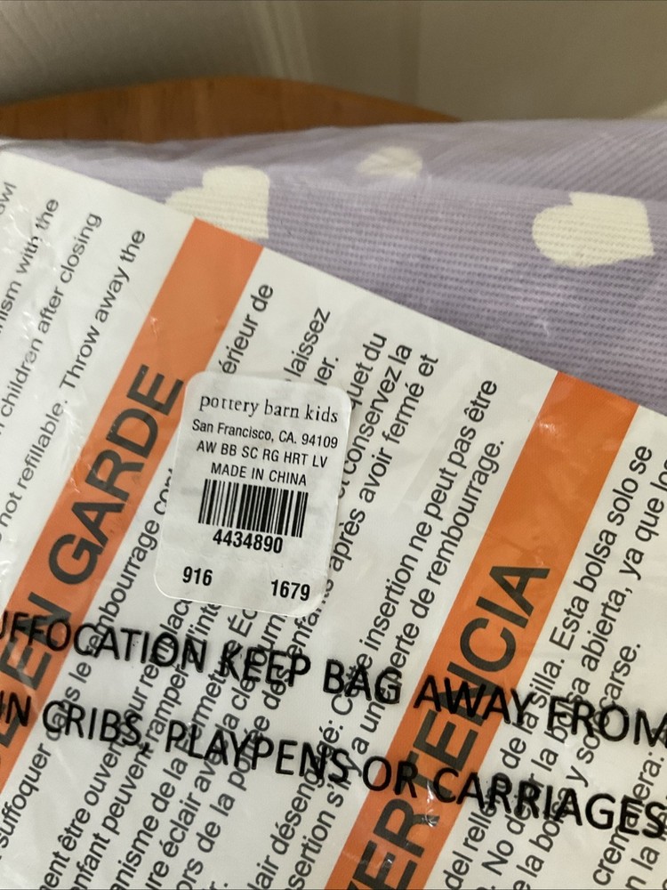 NEW Pottery Barn Kids Anywhere Bean Bag Slipcover Lavender With White Hearts