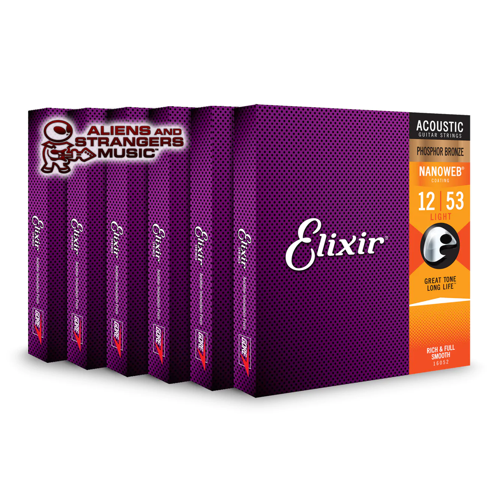 6 Sets! Elixir NANOWEB Phosphor Bronze Acoustic — 16052 Light .012-.053