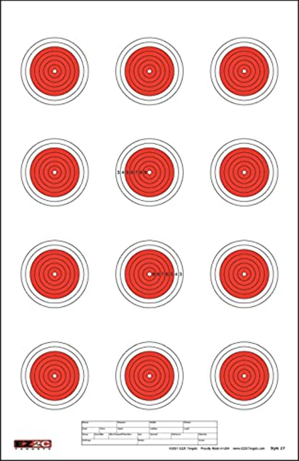 25 EZ2C Targets Style 27/RD10: Small-bore 50ft Paper Shooting Target 11"x17" USA