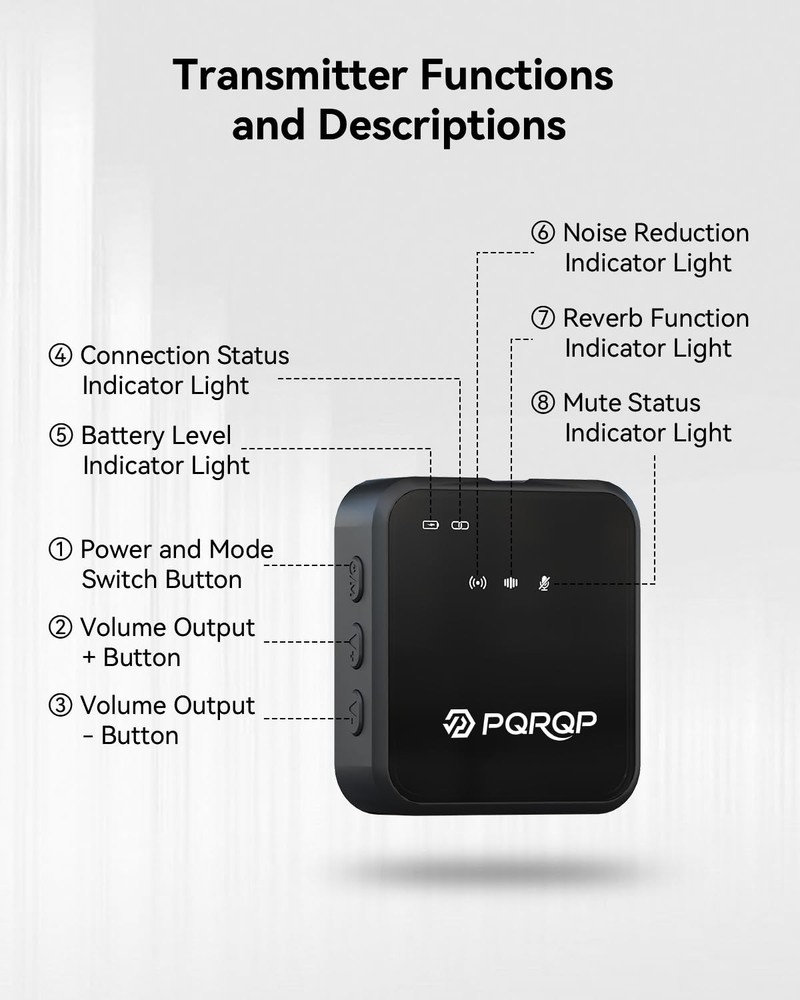 PQRQP 3 in 1 Microphone for iPhone/Android/Camera, Wireless Mini, Ebony Black