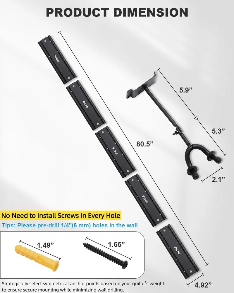 RVONE Guitar Wall Mount Hagers for Multiple Guitars, Adjustable Rubber Cradle...