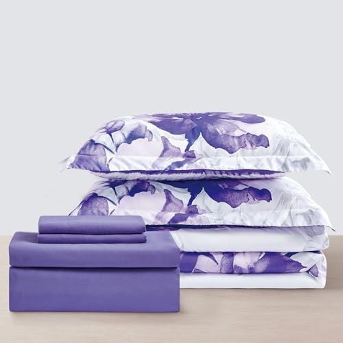 Soft Brushed Microfiber Comforter Set, 7 Pieces with Light King Dark Purple