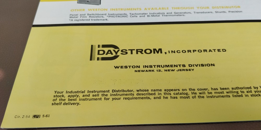 1961 Weston Portable Testing Instruments ~ catalog Brochure
