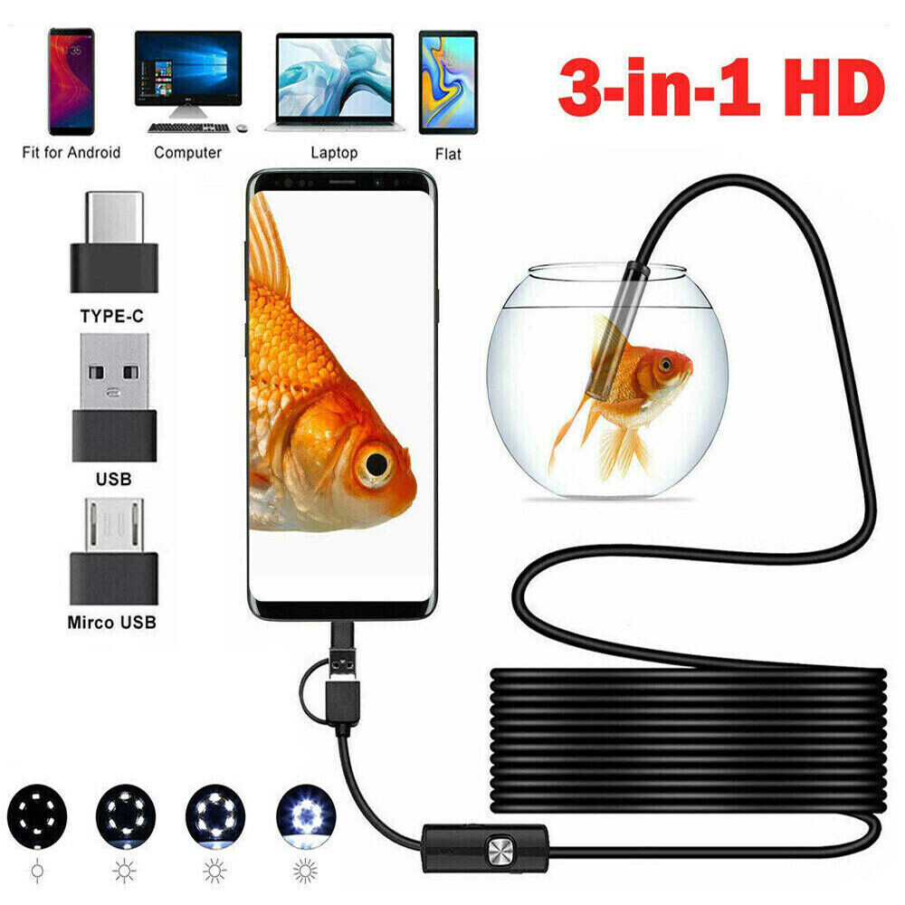 USB Type-C Endoscope Borescope Snake Inspection Camera 3 in 1 for PC Android