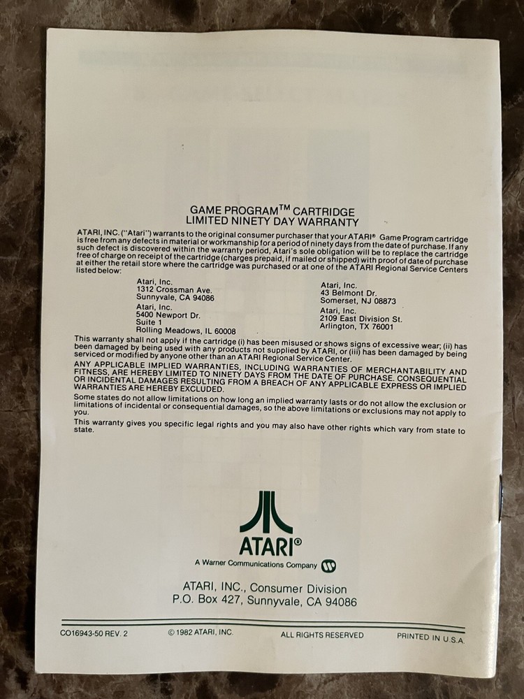 ORIGINAL VINTAGE Atari Bezerk Game Program Instructions