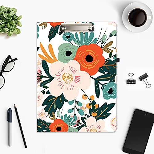Clipboard Folio with Refillable Lined Notepad and Interior Classic Flower