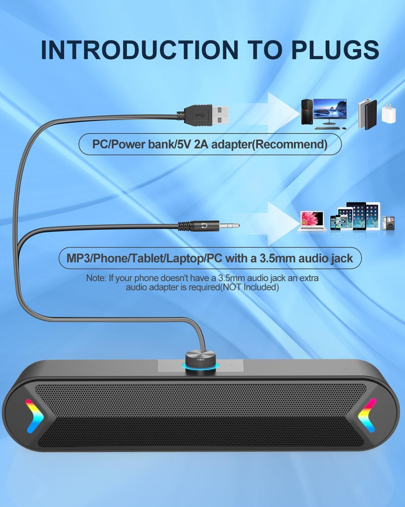 Computer Speakers,Pc Speakers for Desktop,Wired Usb-Powered Sound-Bar for Comput