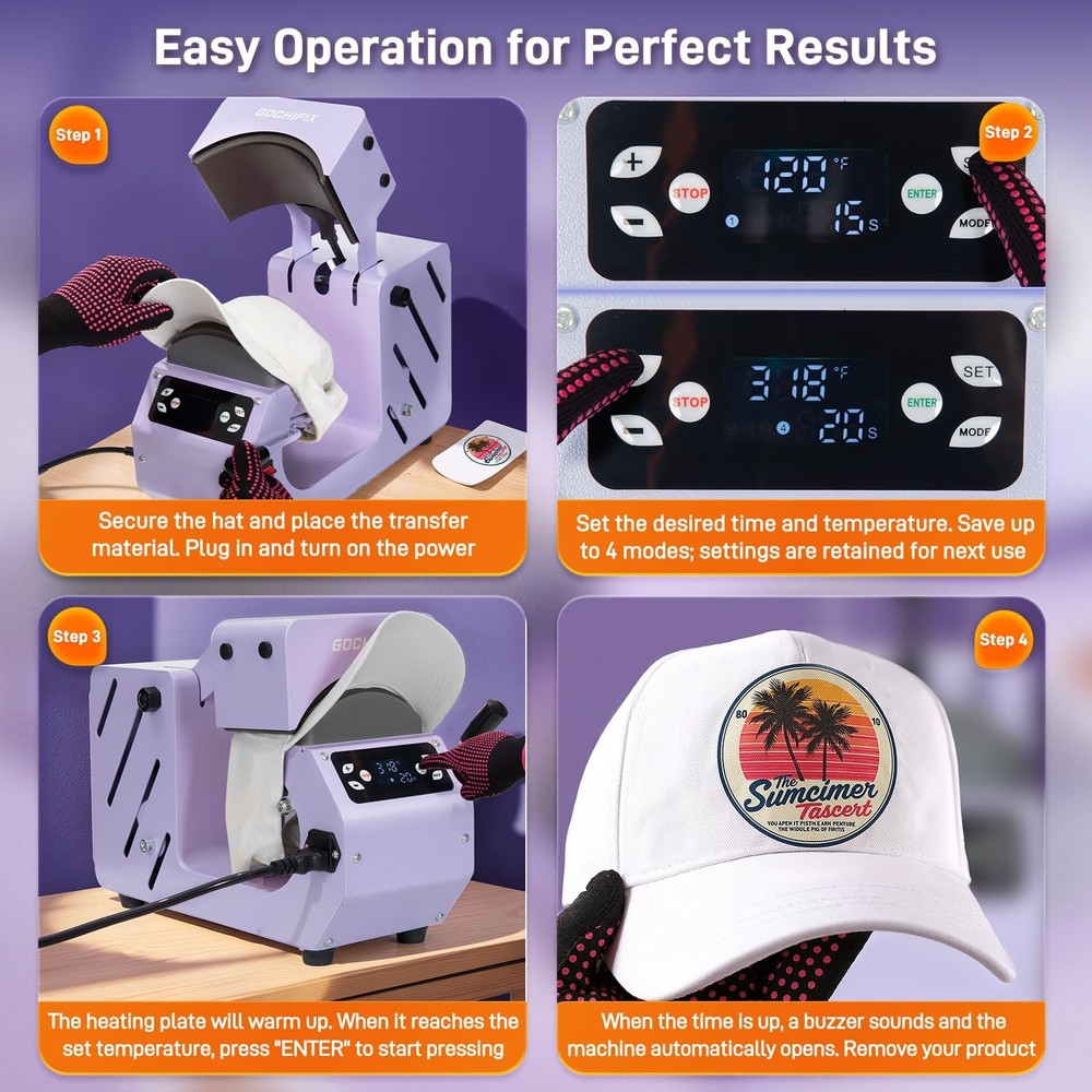 Auto Hat Heat Press Machine, Automatic Open/Release, 4 Memory Modes, Precise ...