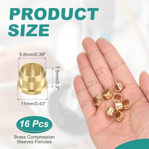OD Tube Compression Sleeves Ferrules, 16 Pack Brass Ferrule Compression 8 mm