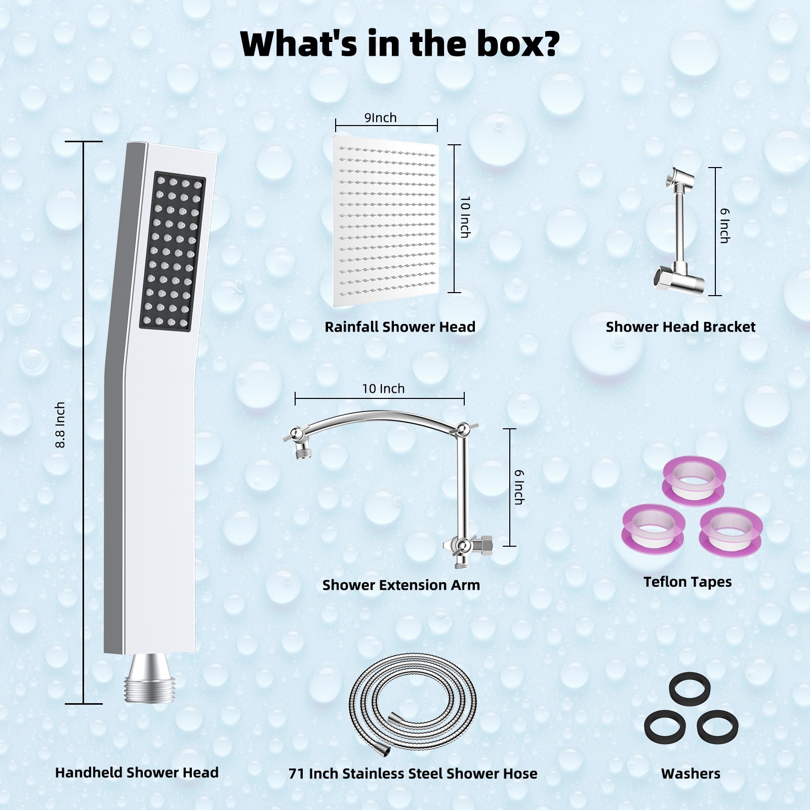 10 inch High Pressure Shower Head Rainfall Shower Head Combo with Handheld Spray