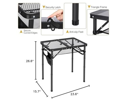 Small Folding Grill Table for Outside, 3 Heights Adjustable Lightweight
