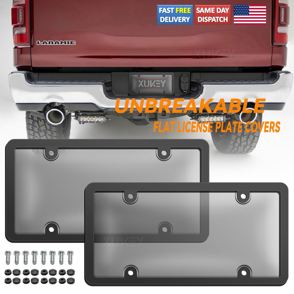 2X Unbreakable License Plate Covers +Frames Auto Tag Shield Protector Front+Rear