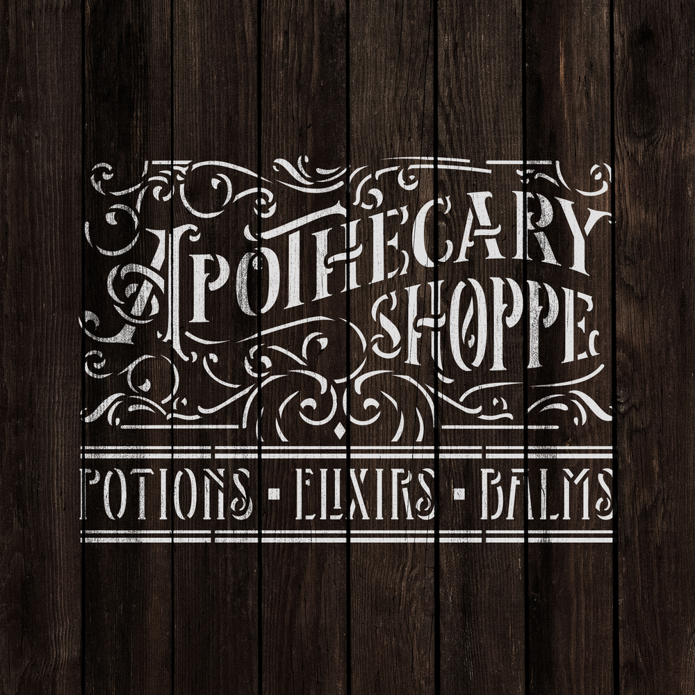 Apothecary Shoppe Stencil - Durable & Reusable Mylar Stencils