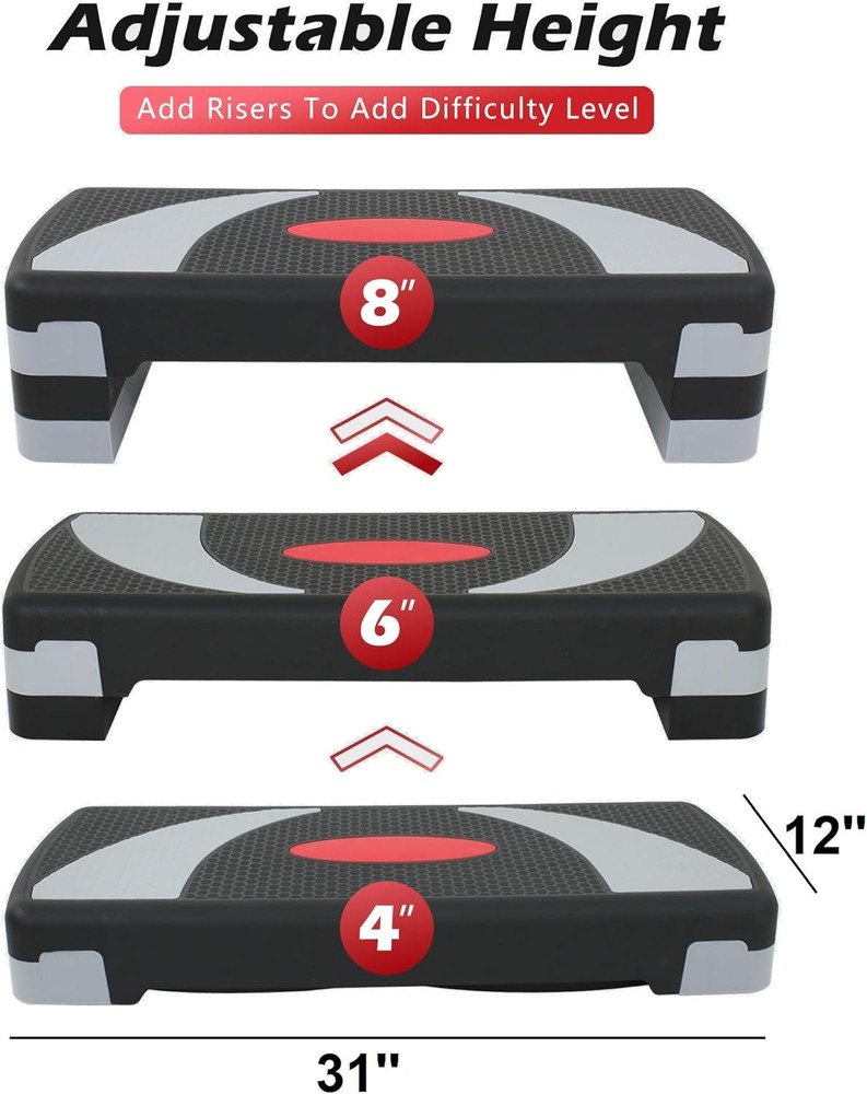 31’’ Aerobic Step Platform, Adjustable Exercise Workout Stepper with Stable Rise