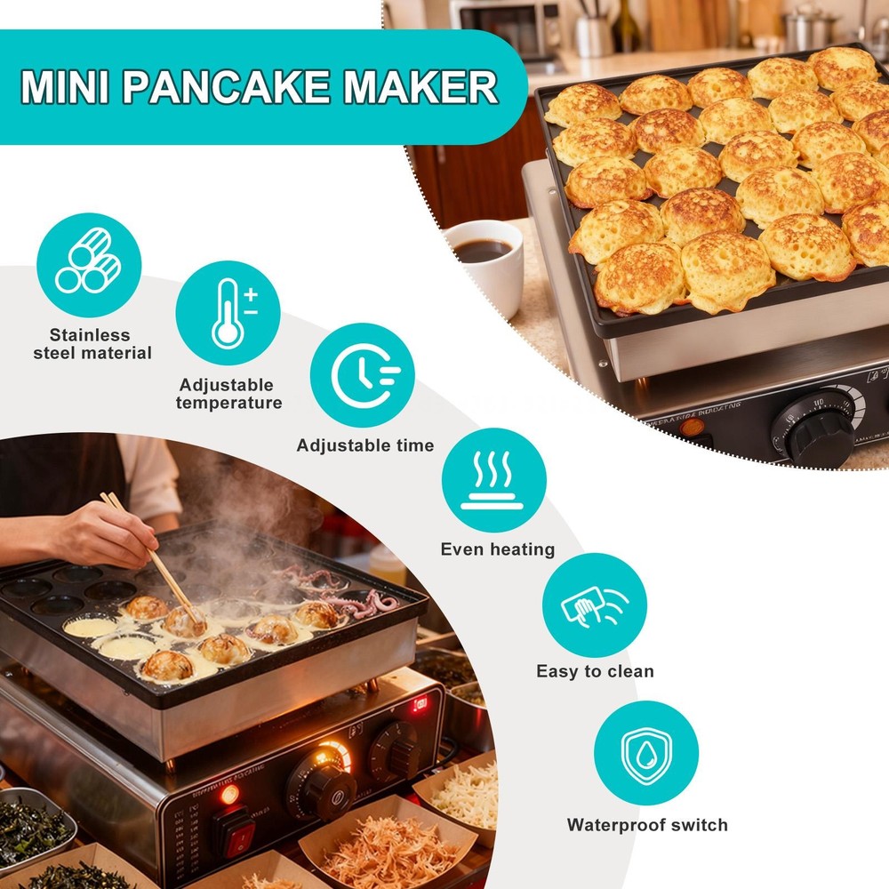 25-Hole Mini Pancake Maker Machine Non-Stick Design Mini Pancake Maker