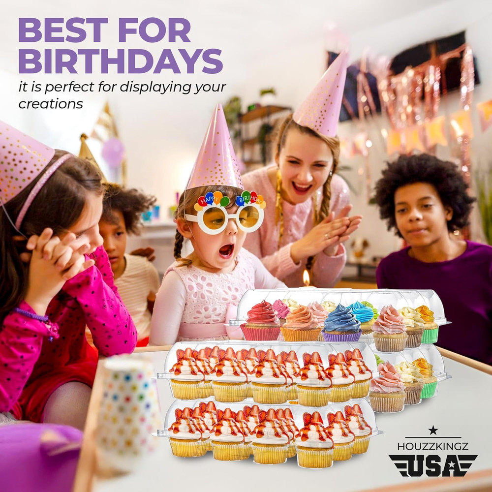 Plastic Cupcake Containers Boxes | 12 Compartment – 8 Pack | Disposable High Dom