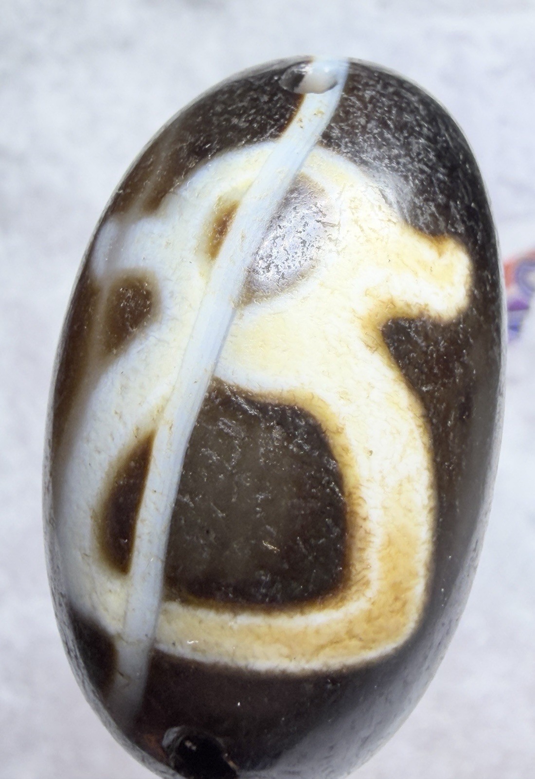 Tibetan Kubera Wealth God Old Agate Dzi Pendant, Odd Size Silkworm Line. ✨