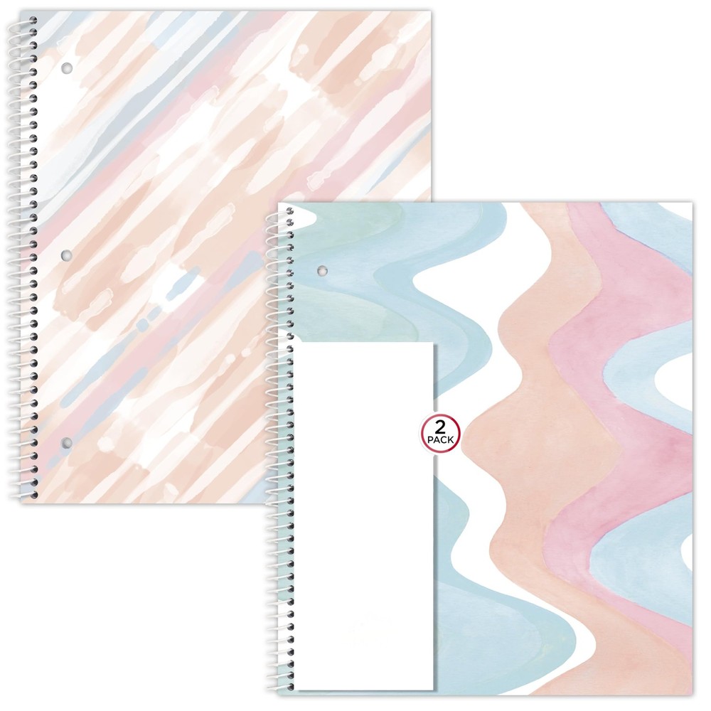 Pastel Spiral Notebook, Study App Compatible, 80 Sheets, 2 Pack
