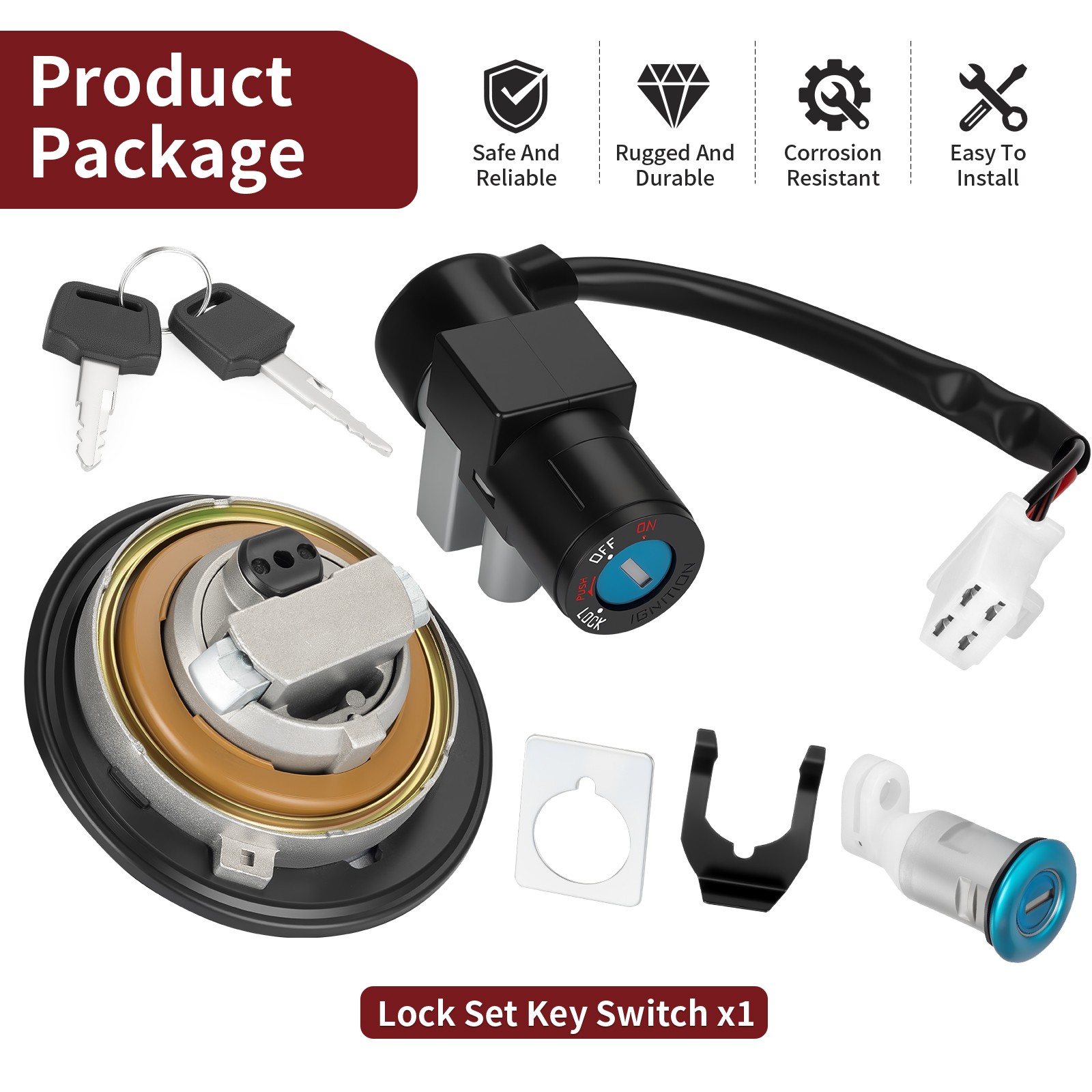 Ignition Switch Fuel 35100-K26-901 For Honda Grom 125 14-15 Gas Cap Key Lock Set