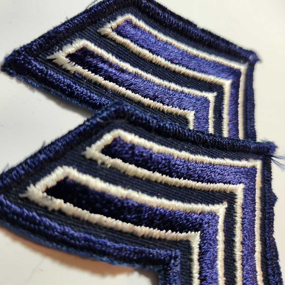 (2) Corporal Chevron Patch 3" size - 2 White & Navy stripes on Navy | Schiffli