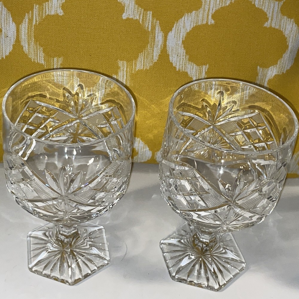 2 Brilliant Cut Wine Glasses, 5.5”