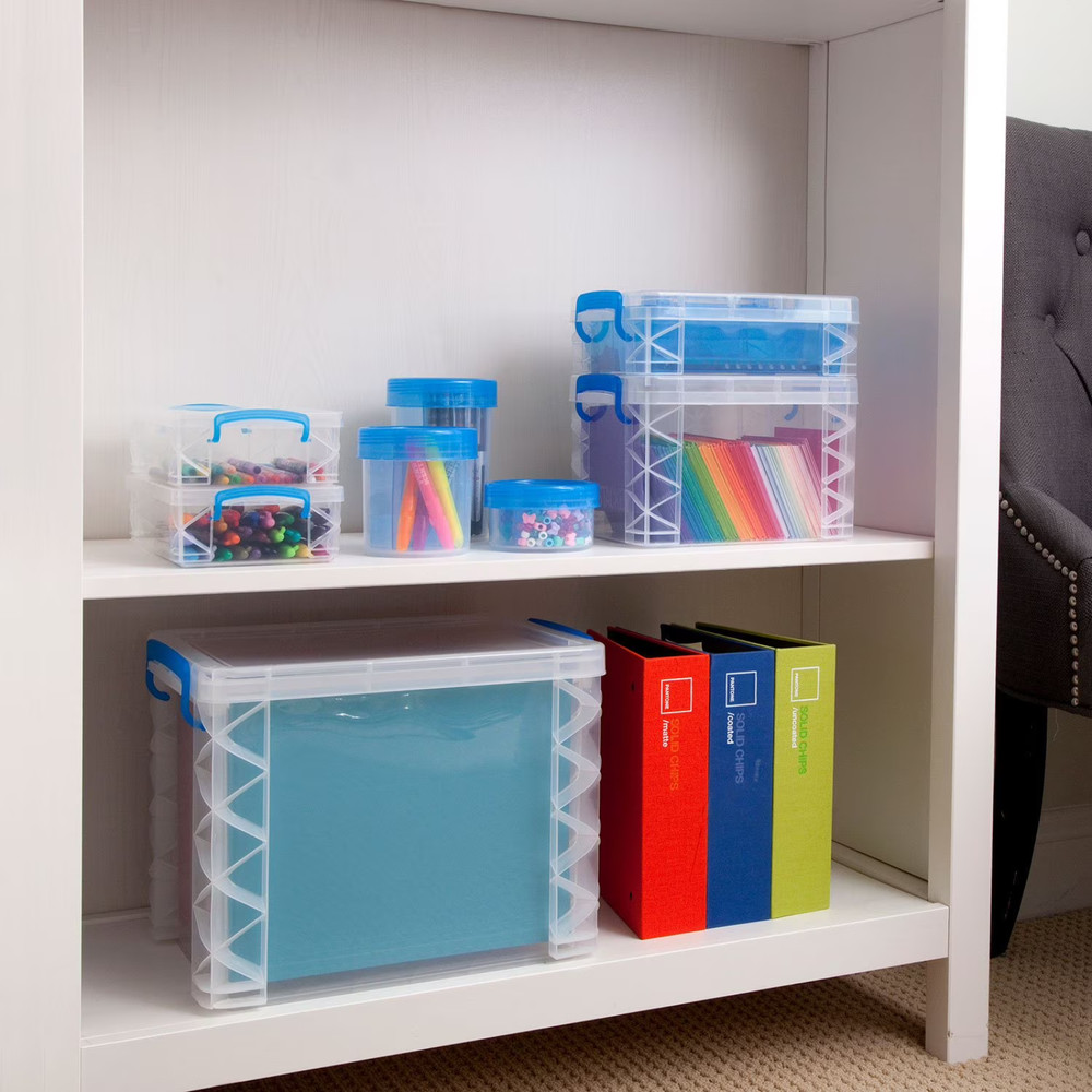 Super Stacker Storage or Hanging File Box with Blue Lid Locking Handles
