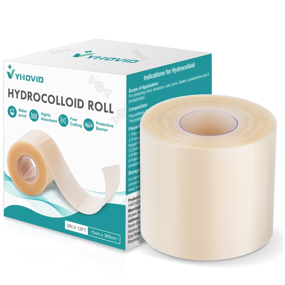 Hydrocolloid Roll for Wound Care, Patch 2in x 12ft, Transparent