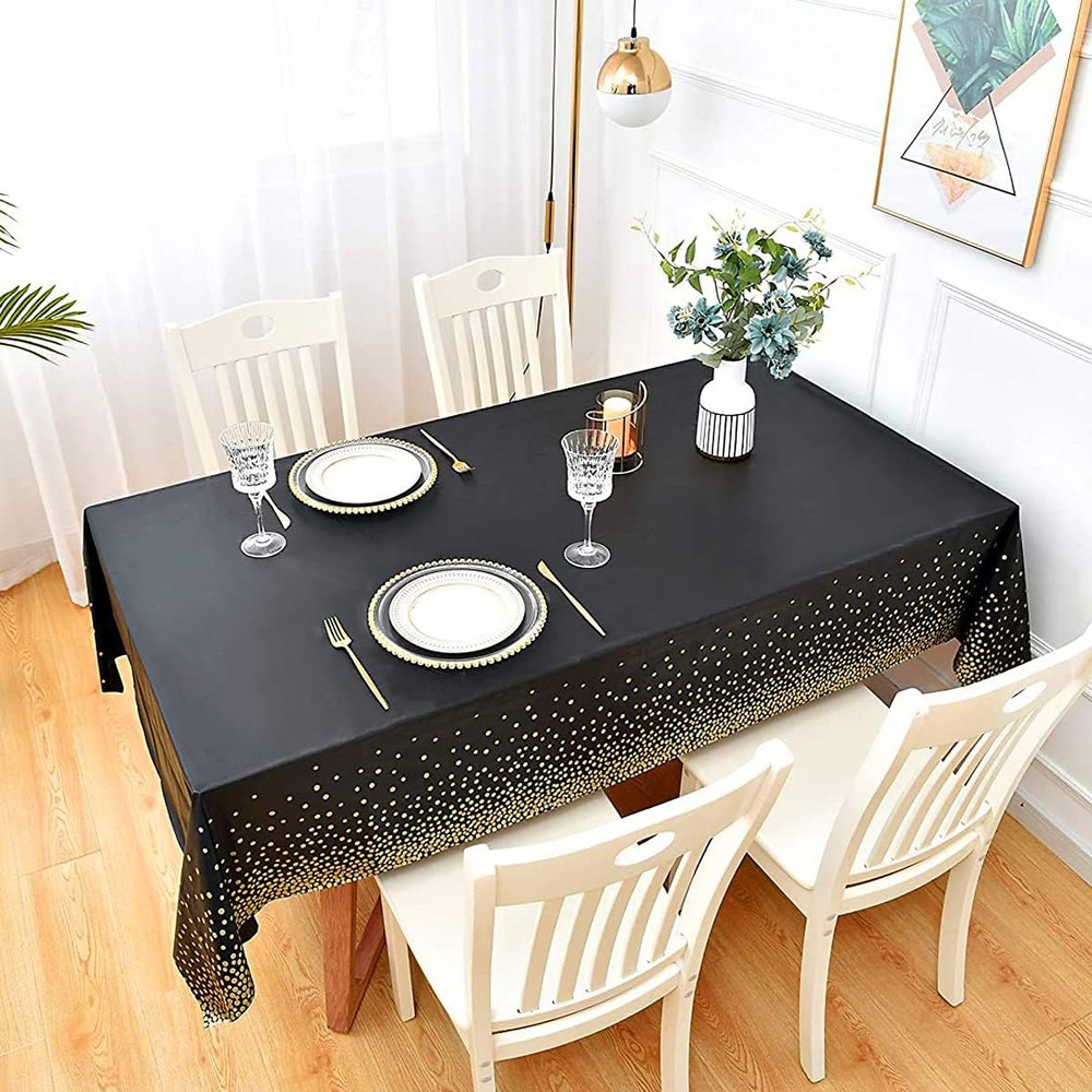 2 Packaging Black and Gold Plastic Tablecloth, 54 inch x108 inch Rectangular Dis