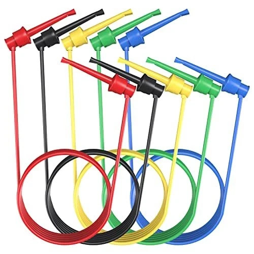 5 Pack Electrical Dual Lead Test Hook Clips Silicone Test Cables for Electronics