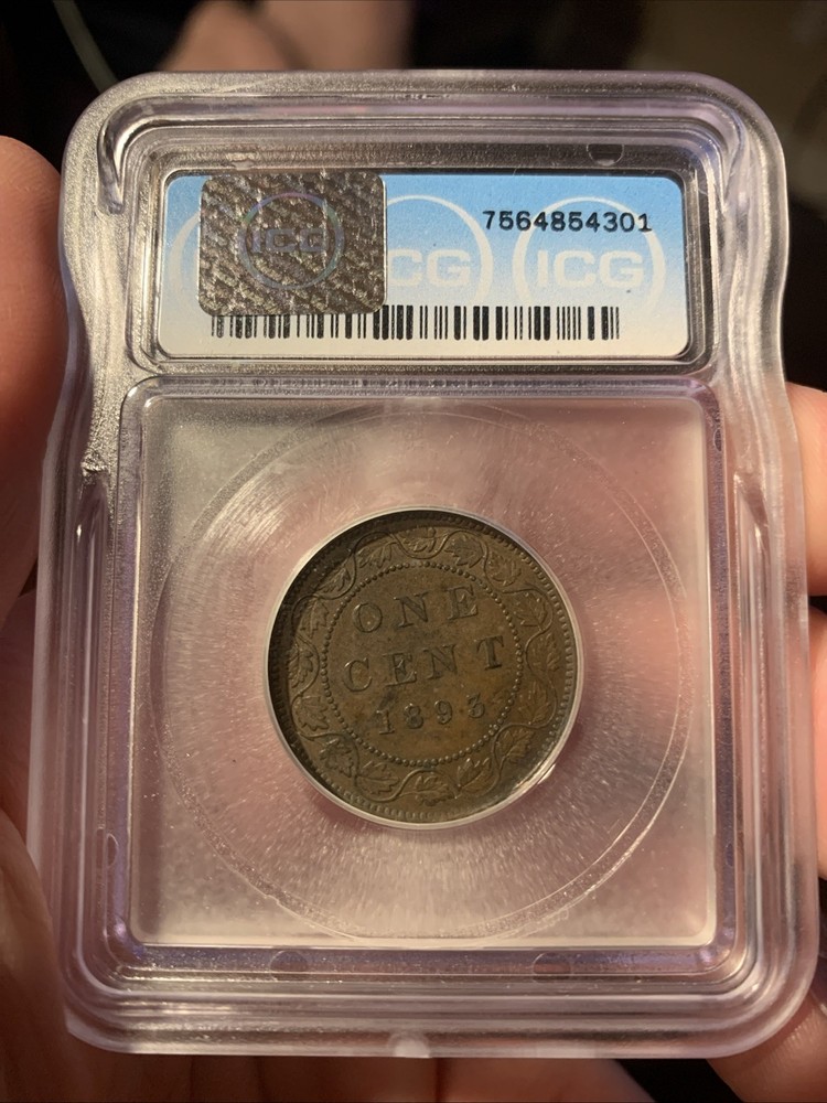 1893 CANADA LARGE CENT ~ ICG AU55 ~