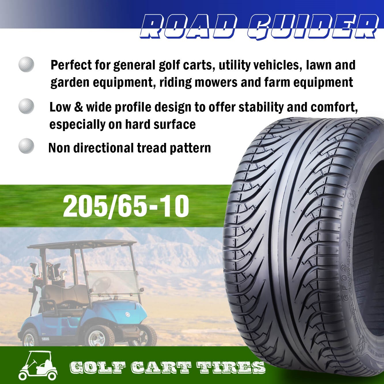 ROADGUIDER 205/65-10 Golf Cart ATV Tires 4 Ply 205/65x10 -Set 4 -14040