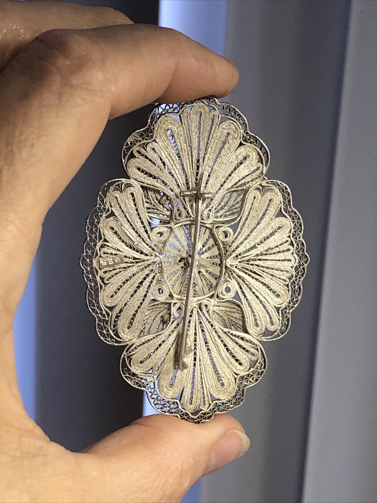 Vintage Old 925 Sterling Silver Cannetille Filigree Floral Pin Brooch 17.7g