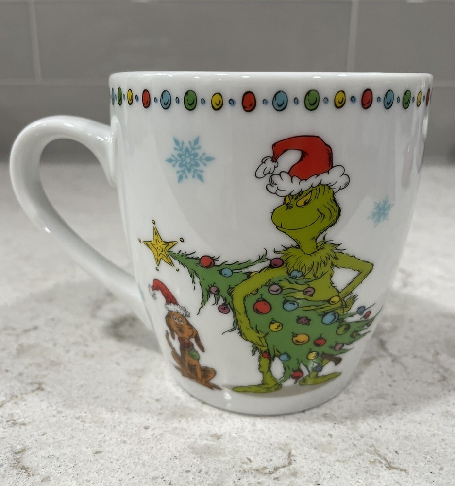 GRINCH Dinnerware 12oz Coffee Mug  Christmas Tree Dr. Seuss Max Dot Dots NEW