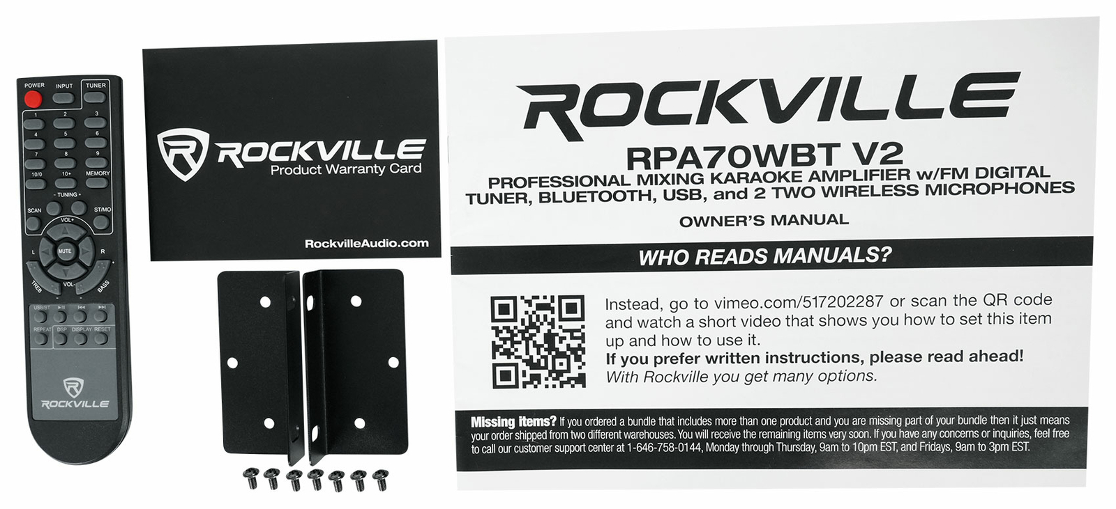 Rockville RPA70WBT V2 1000w 2-Ch USB Bluetooth Karaoke Amplifier/Mixer+(2) Mics