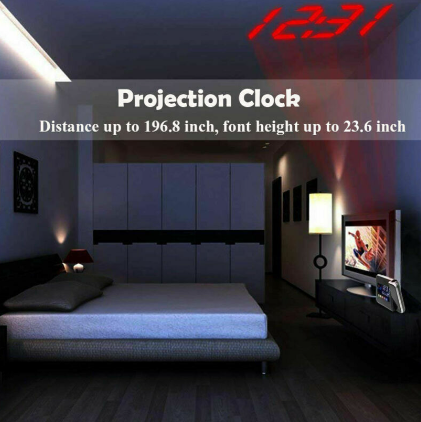 LED Digital Projection Alarm Clock Backlight snooze color Ceiling projector